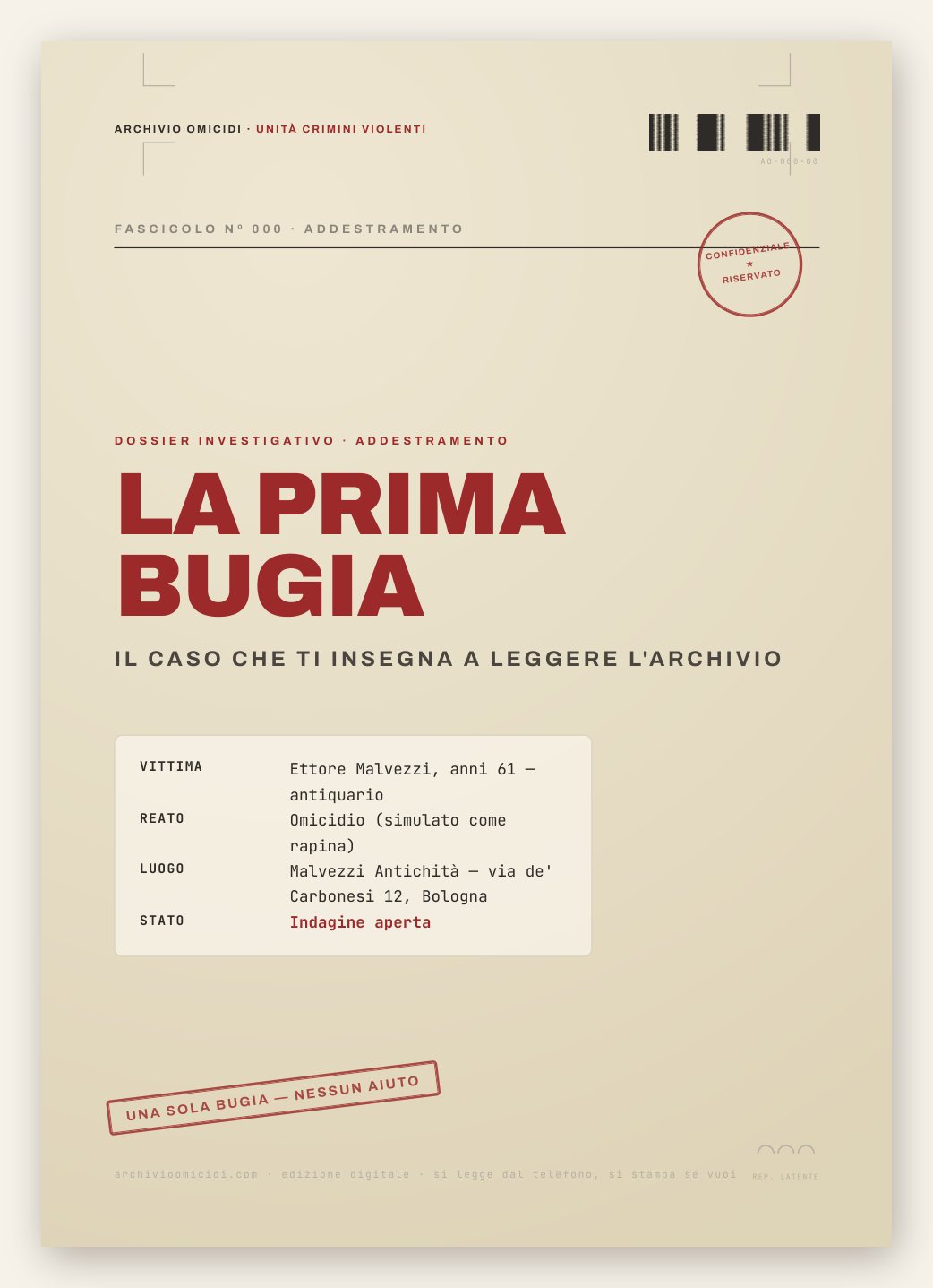 La copertina del Fascicolo 000, il Caso Zero