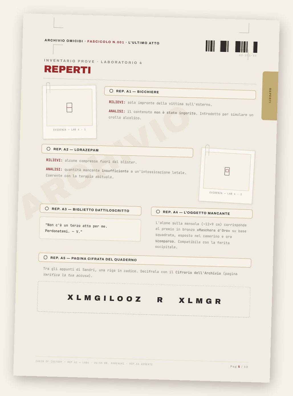 Inventario delle prove