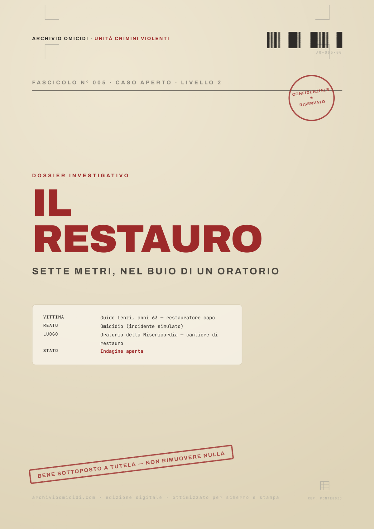 Caso #005 — Il Restauro, copertina del faldone